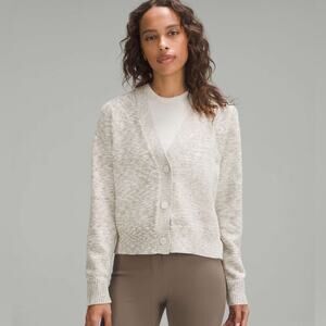 Lululemon Boxy Cotton Blend Cardigan Sweater Heather Bone White Raw Linen 1X